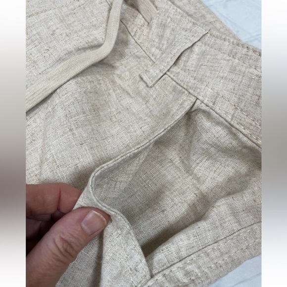H&M Linen / Viscose Blend Straight Pants Tie Woman’s Size M Tan‎ Relaxed Coastal - Picture 7 of 16